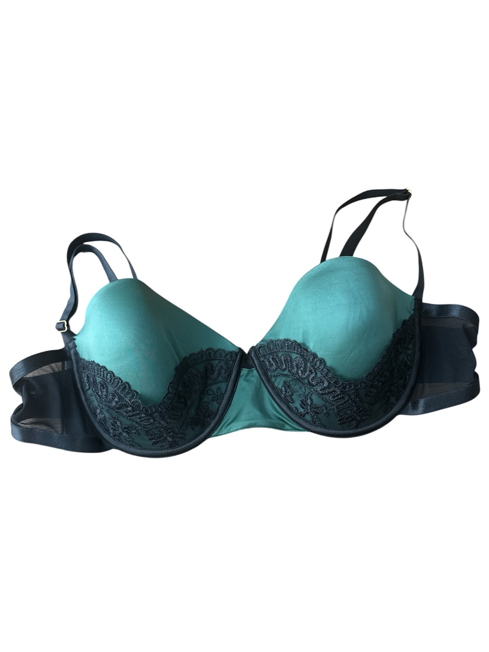 Oh La La Cheri Emilie Lace Bra Satin Green Black 1X Mesh Adjustable Underwire